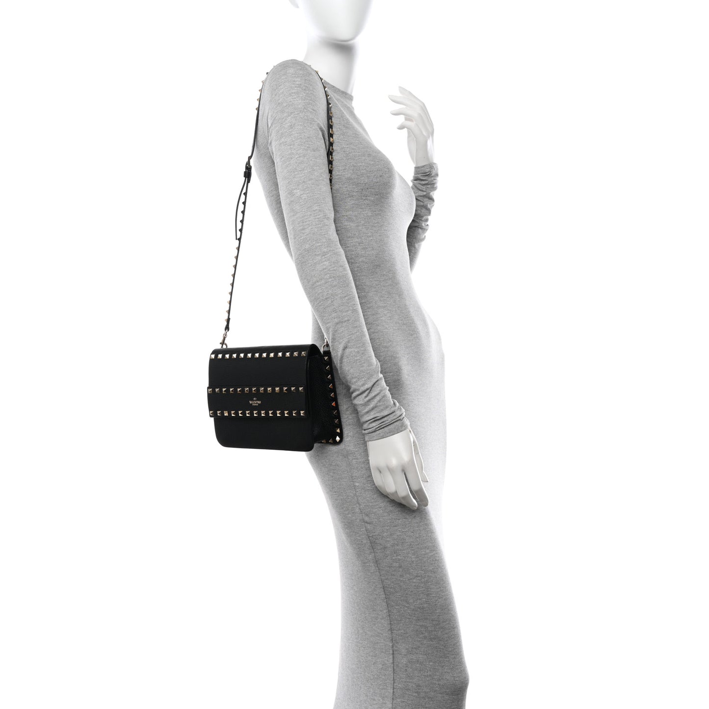 Vitello Rockstud Side Slip Crossbody Black