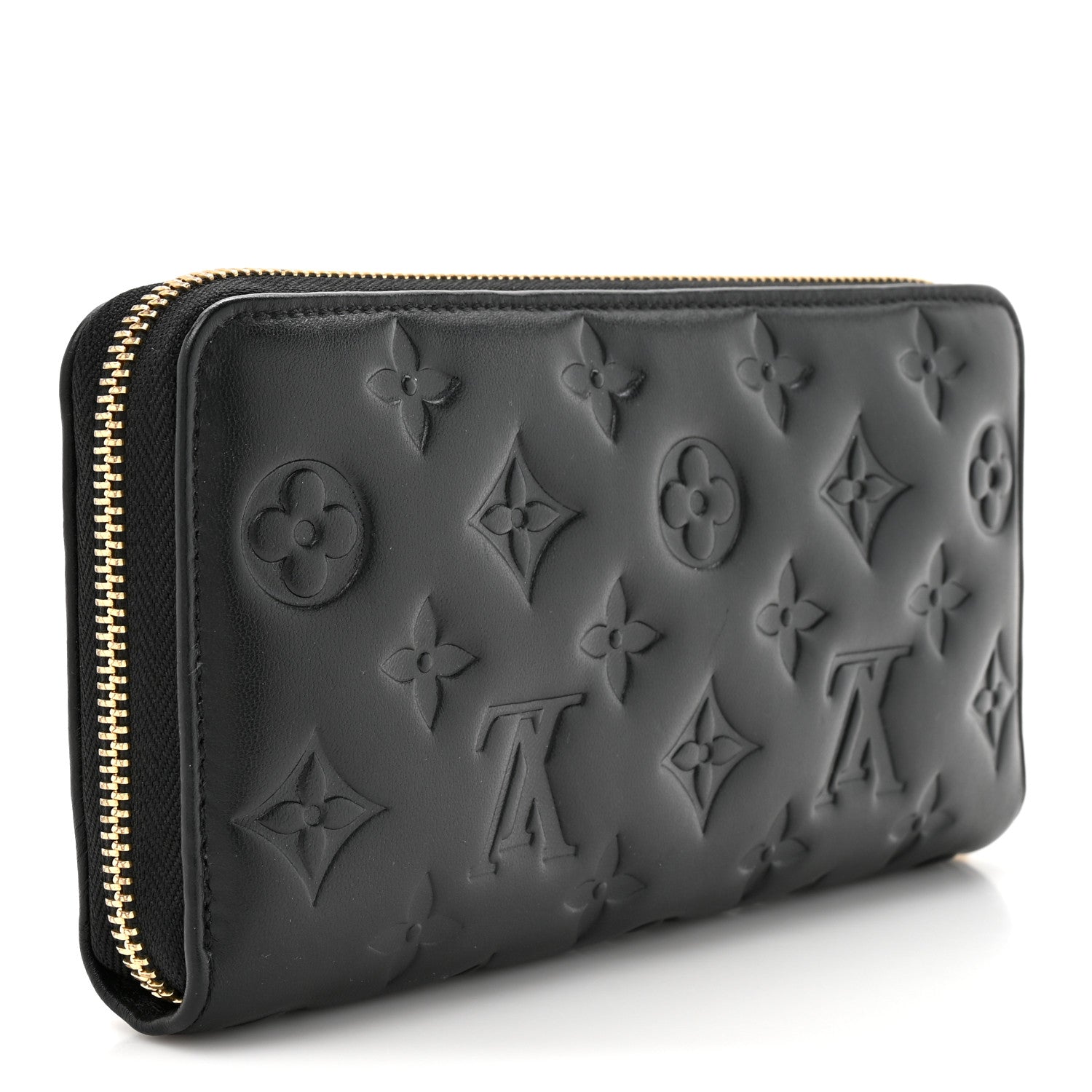 Louis Vuitton Lambskin Embossed Monogram Coussin Zippy Wallet Black 3 of 9