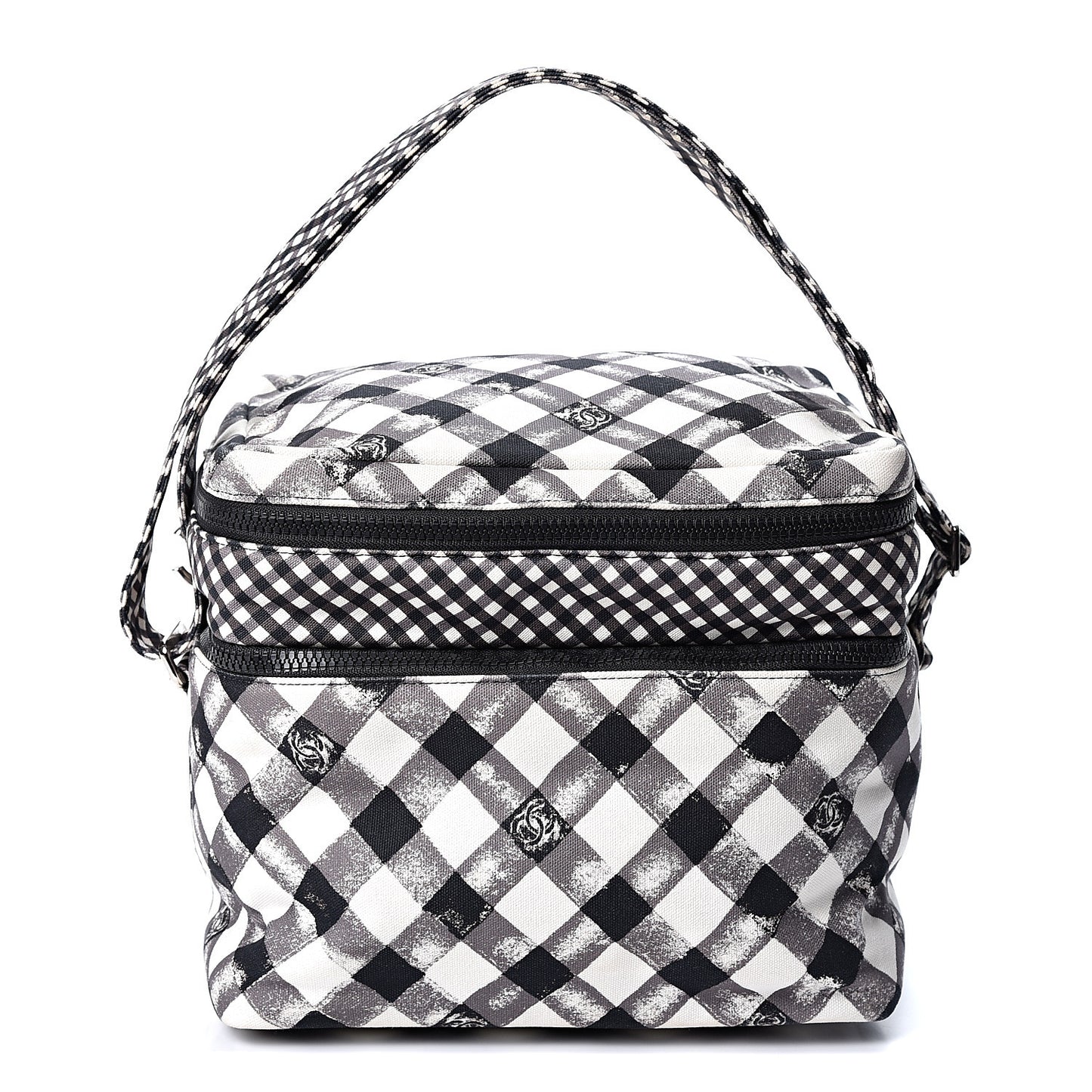 Canvas Gingham Printed CC Lunch Box Bag Black White
