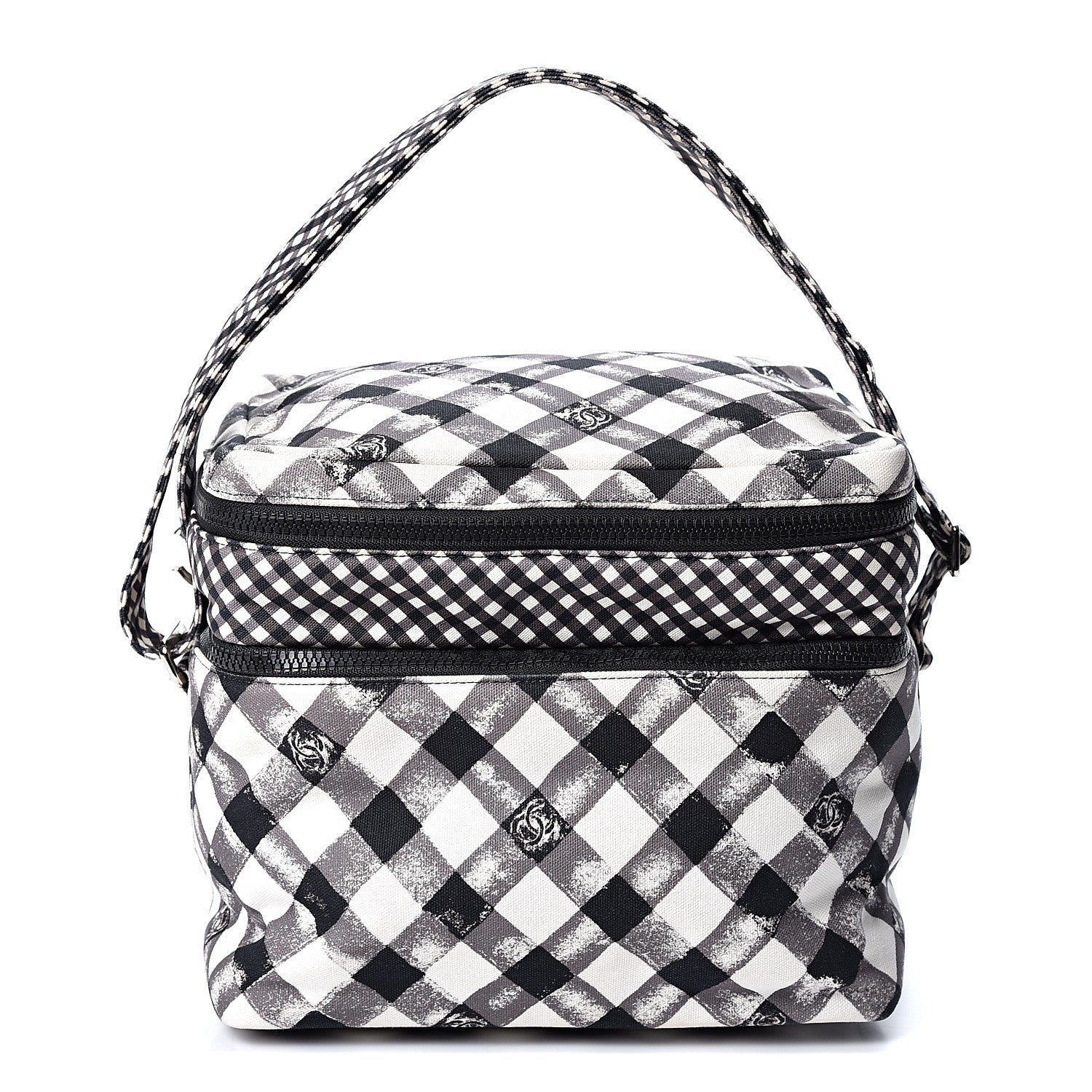 Chanel Canvas Gingham Printed CC Lunch Box Bag Black White 1 of 10