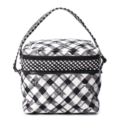 Chanel Canvas Gingham Printed CC Lunch Box Bag Black White 1 of 10
