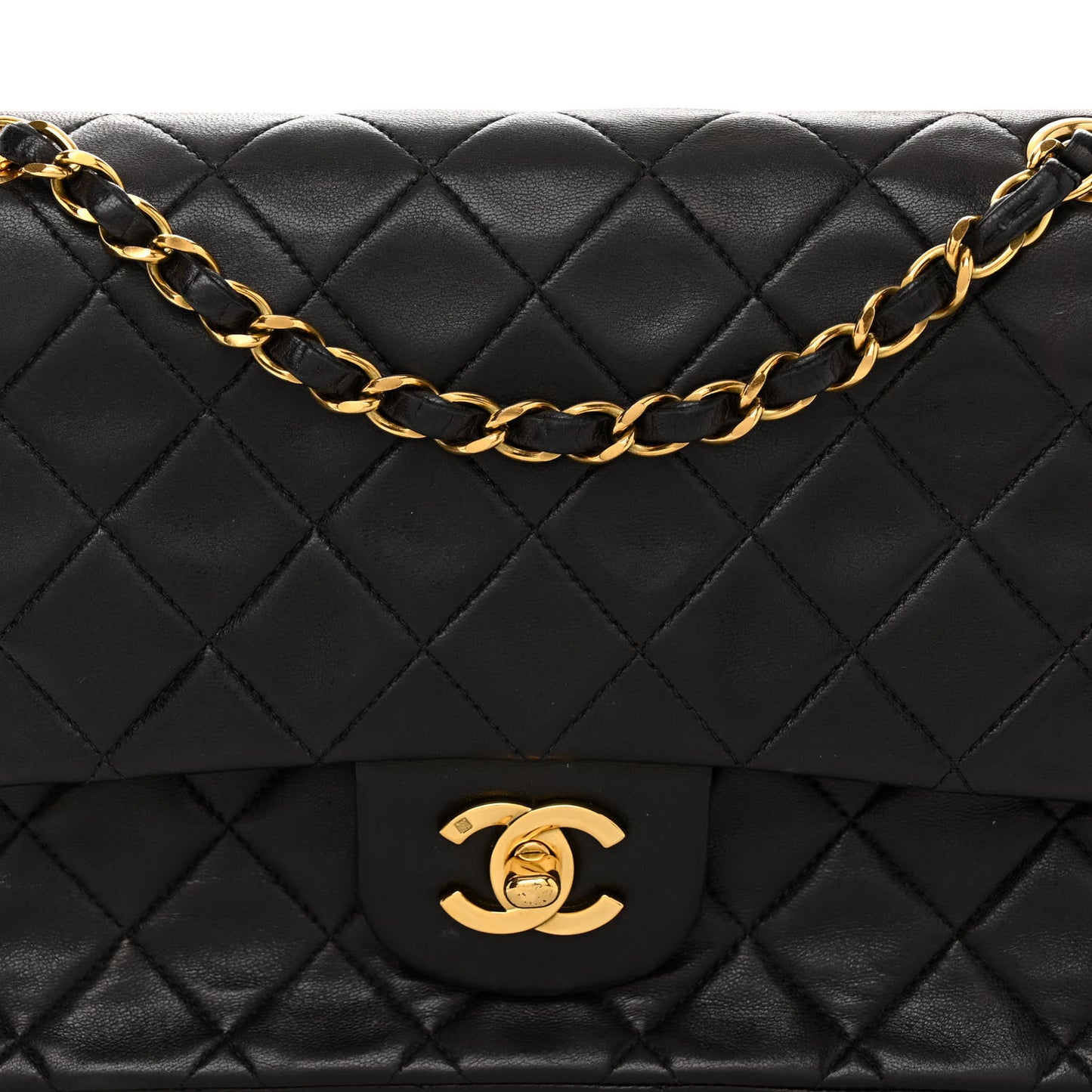 Lambskin Quilted Medium Double Flap Black