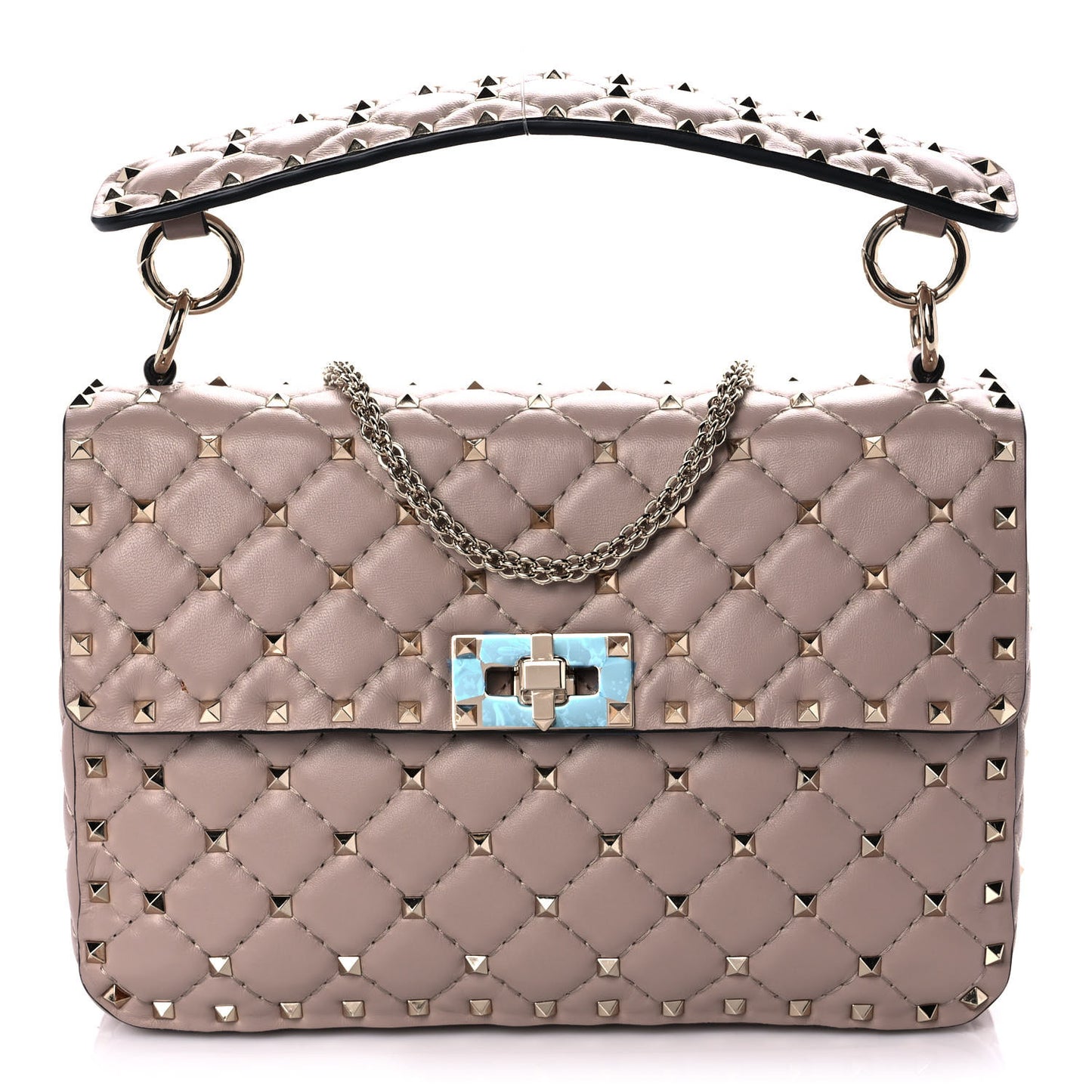 Lambskin Medium Rockstud Spike Shoulder Bag Poudre