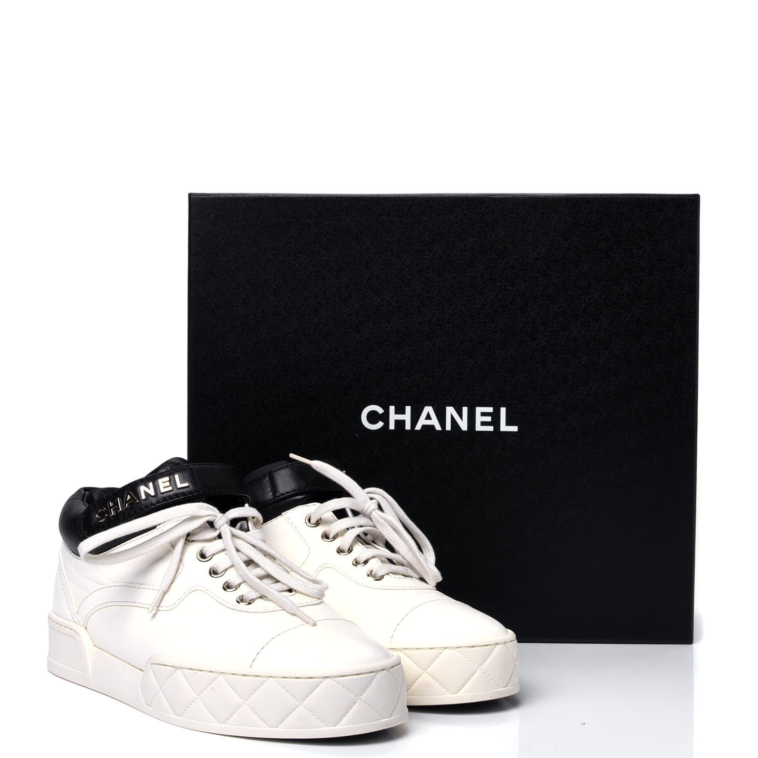 Chanel Lambskin Logo Strap Sneakers 38 Ivory Black 11 of 11