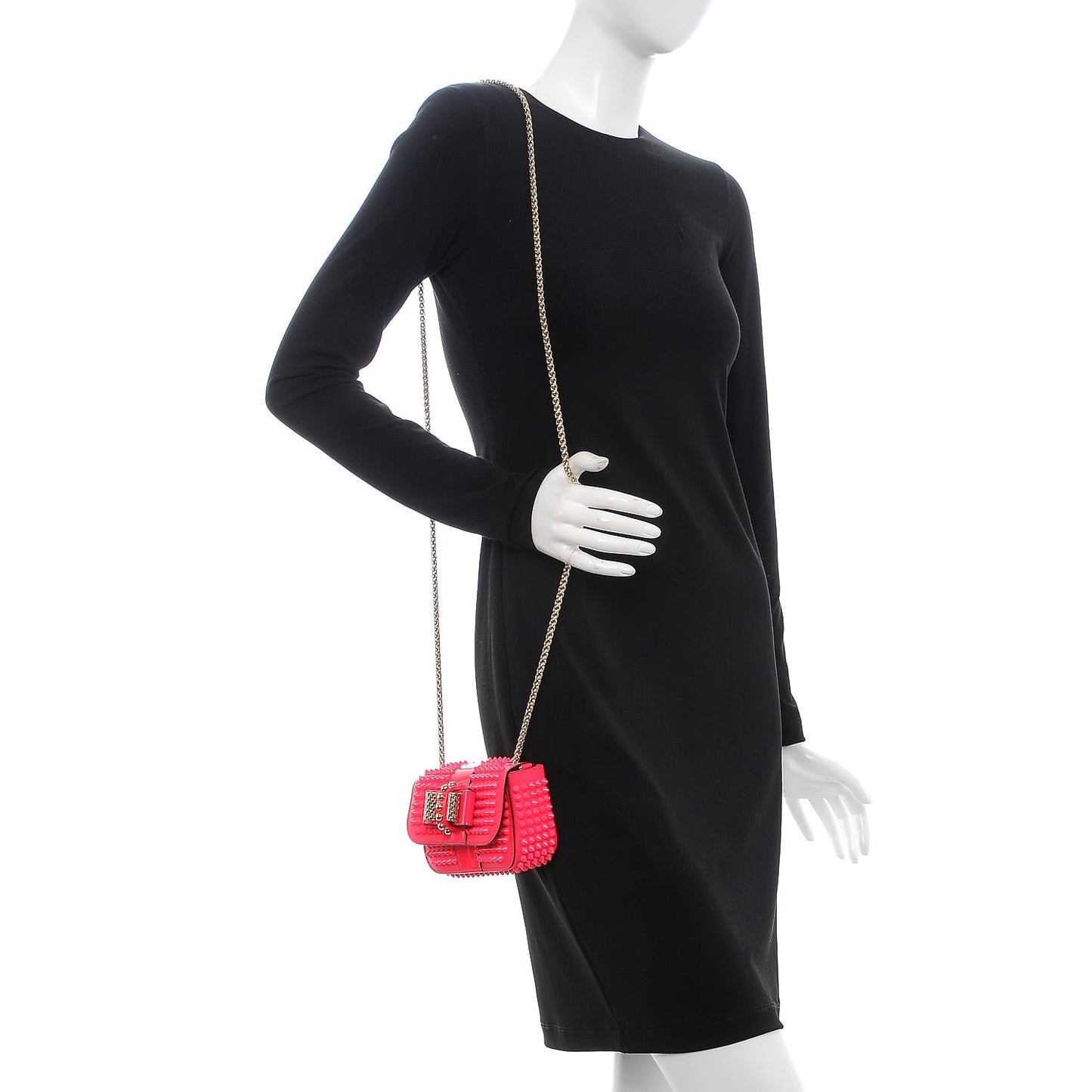 Patent Spiked Sweety Charity Crossbody Bag Neon Pink