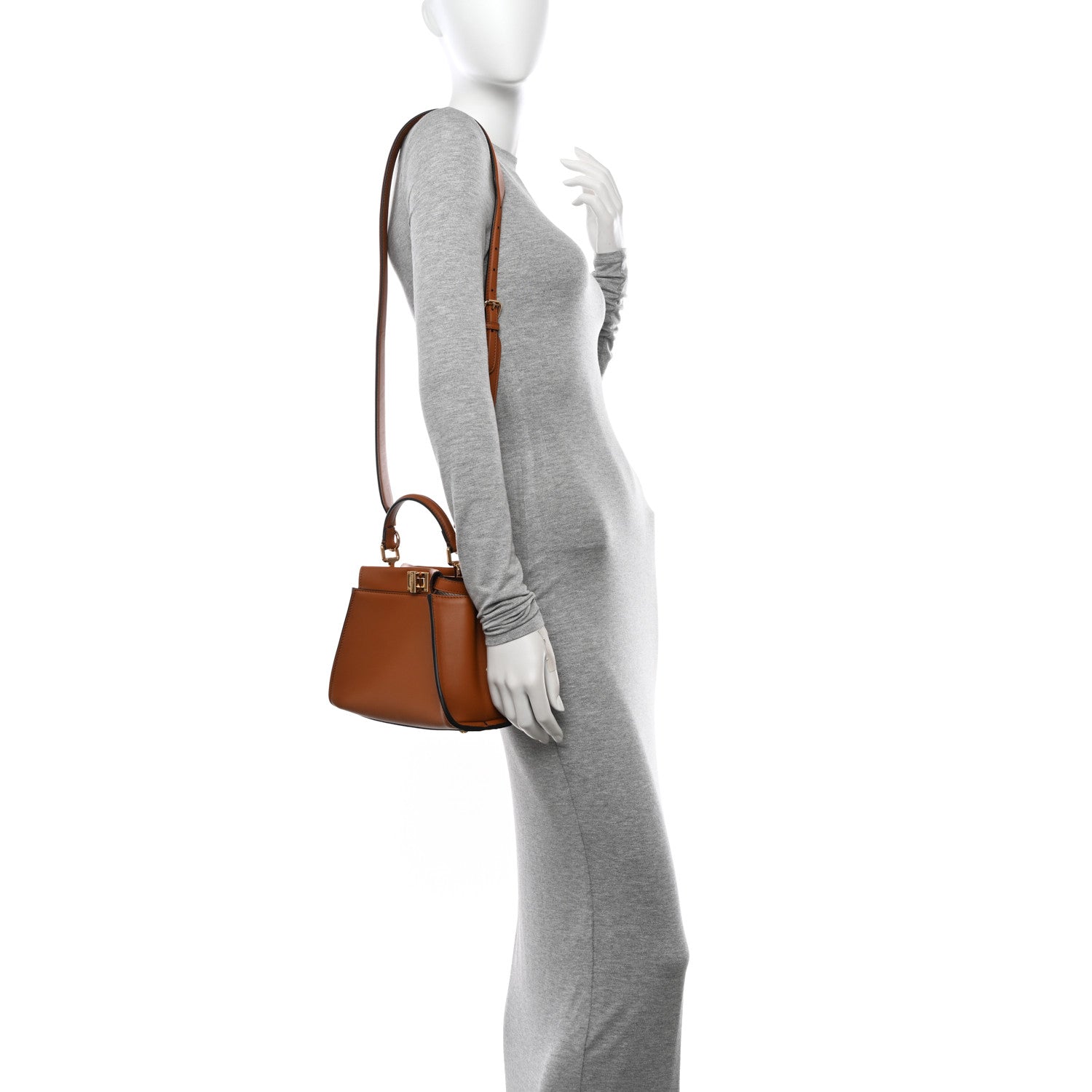 Fendi Vitello Seta Canvas FF Embroidered Mini Peekaboo Iconic Satchel Brandy Grezzo 2 of 13