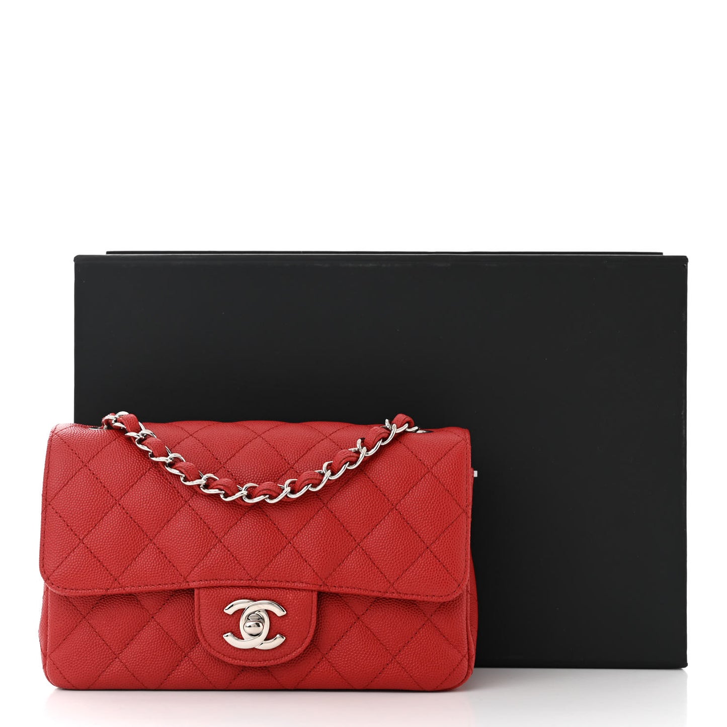 Caviar Quilted Mini Rectangular Flap Red