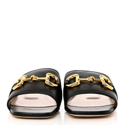 Gucci Nappa Horsebit Flat Slide Sandals 38.5 Black 2 of 9