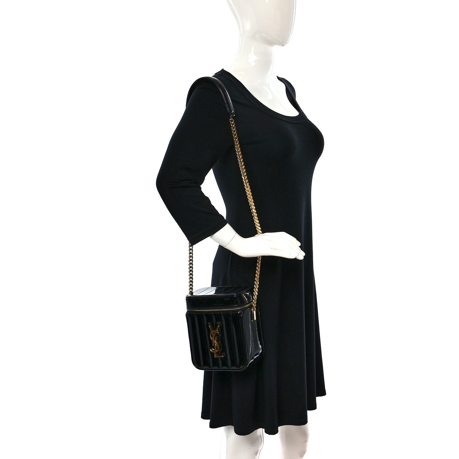 Saint Laurent Patent Matelasse Monogram Vicky Vanity Black 2 of 8