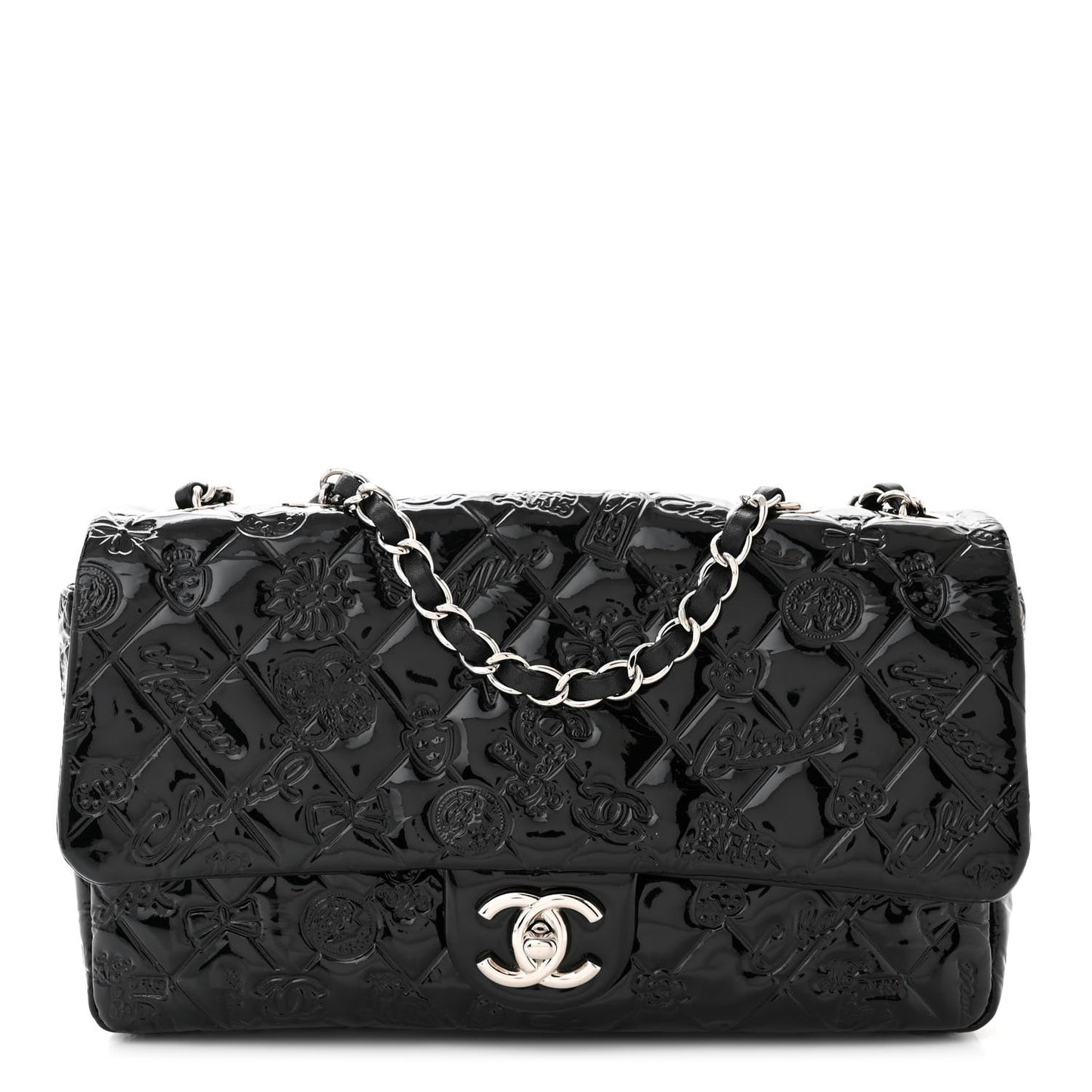 Patent Medium Lucky Symbols Flap Black