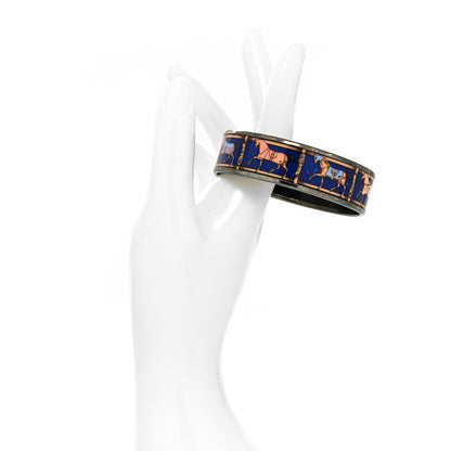 Hermes Enamel Printed Horse Riding Motif Wide Bracelet 65 2 of 6