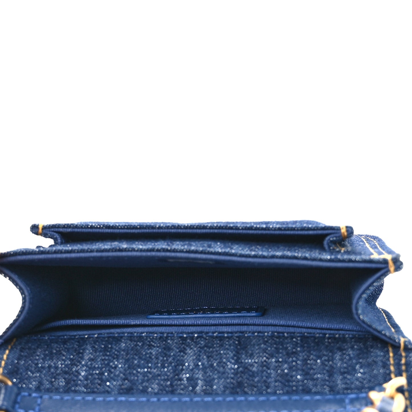 Denim Quilted Double You Card Holder On Chain Blue