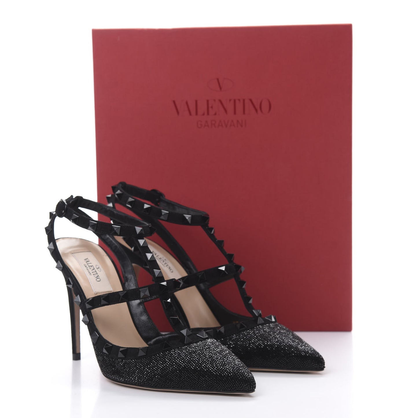 Suede Beaded Rockstud Ankle Strap 100mm Pumps 38 Black