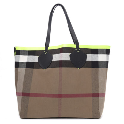 Burberry Canvas Mega Check Extra Large The Giant Reversible Tote Black Neon Yellow 1 of 18