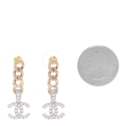 Chanel Metal Crystal CC Chain Drop Earrings Gold 2 of 5