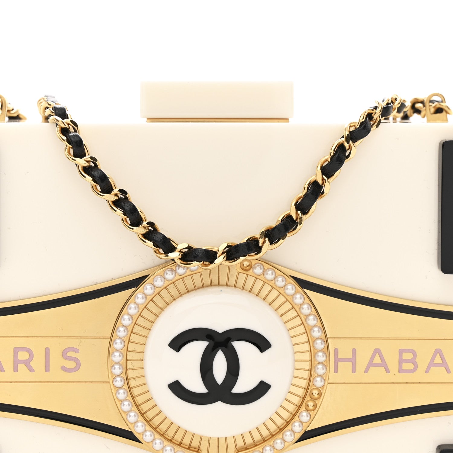 箱付 CHANEL シャネル 2012/2013 クルーズコレクション 小物入れ Chanel Plexiglass Boy Brick Havana by Night Clutch White Black