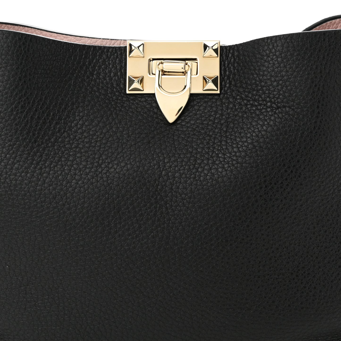 Grained Calfskin Small Rockstud Flip Lock Tote Black Rose Quartz