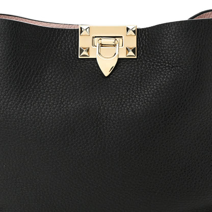 Valentino Garavani Grained Calfskin Small Rockstud Flip Lock Tote Black Rose Quartz 7 of 9