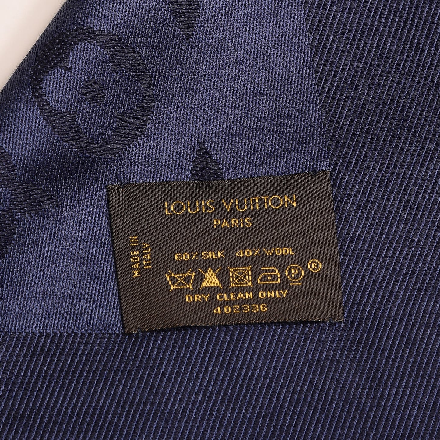 Wool Silk Monogram Shawl Blue Nuit