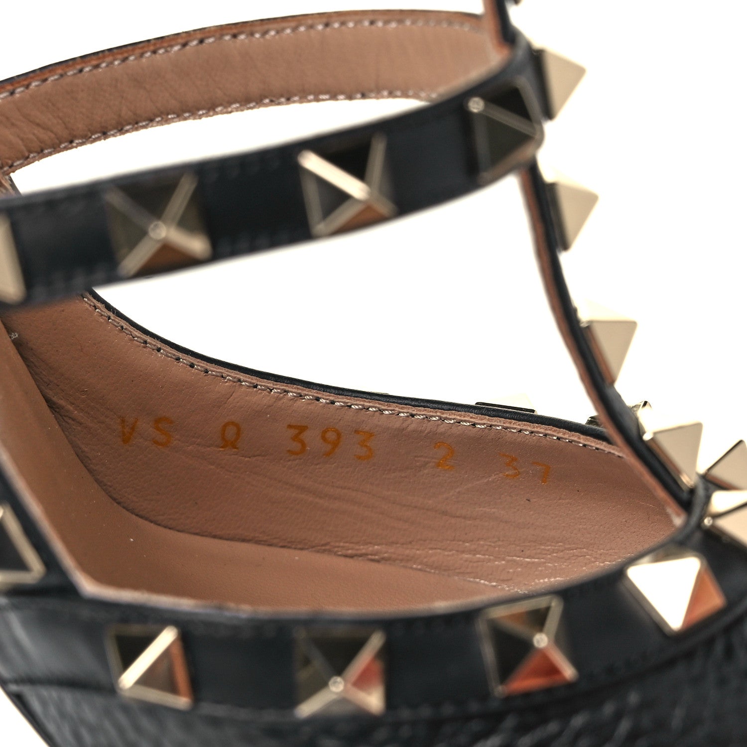 Valentino Garavani Pebbled Calfskin Rockstud Ankle Strap Pumps 37 Black 6 of 8