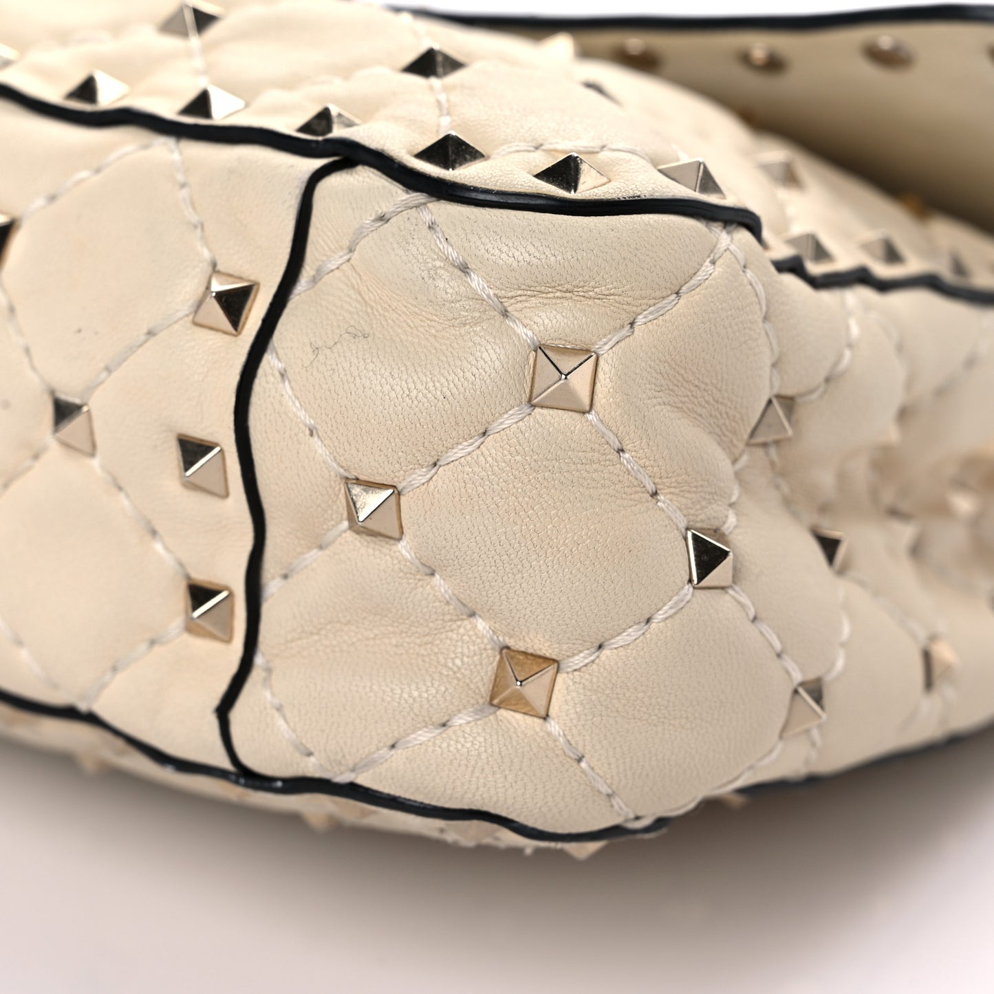 Nappa Medium Rockstud Spike Shoulder Bag Light Ivory