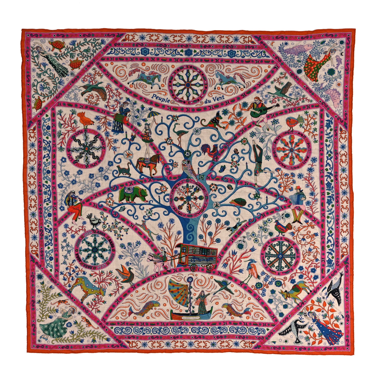 Hermes Cashmere Silk Peuple Du Vent Shawl 140 1 of 4