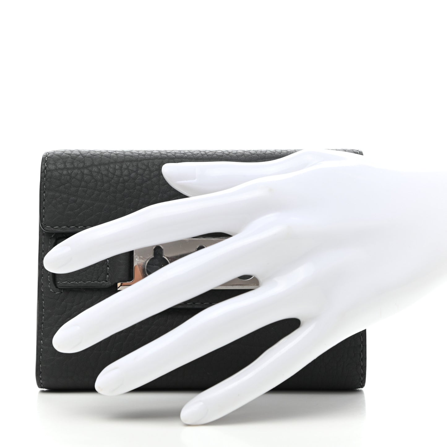 Crispy Calfskin Tempête Compact Wallet Grey