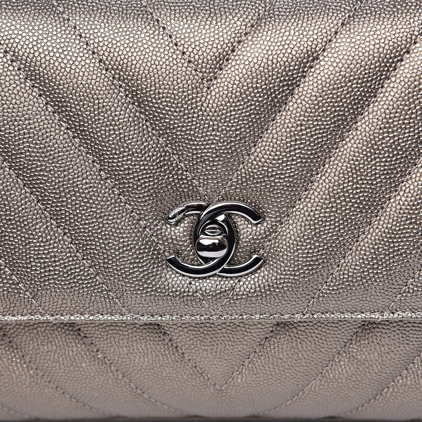 Metallic Caviar Chevron Quilted Mini Coco Handle Flap Light Gold