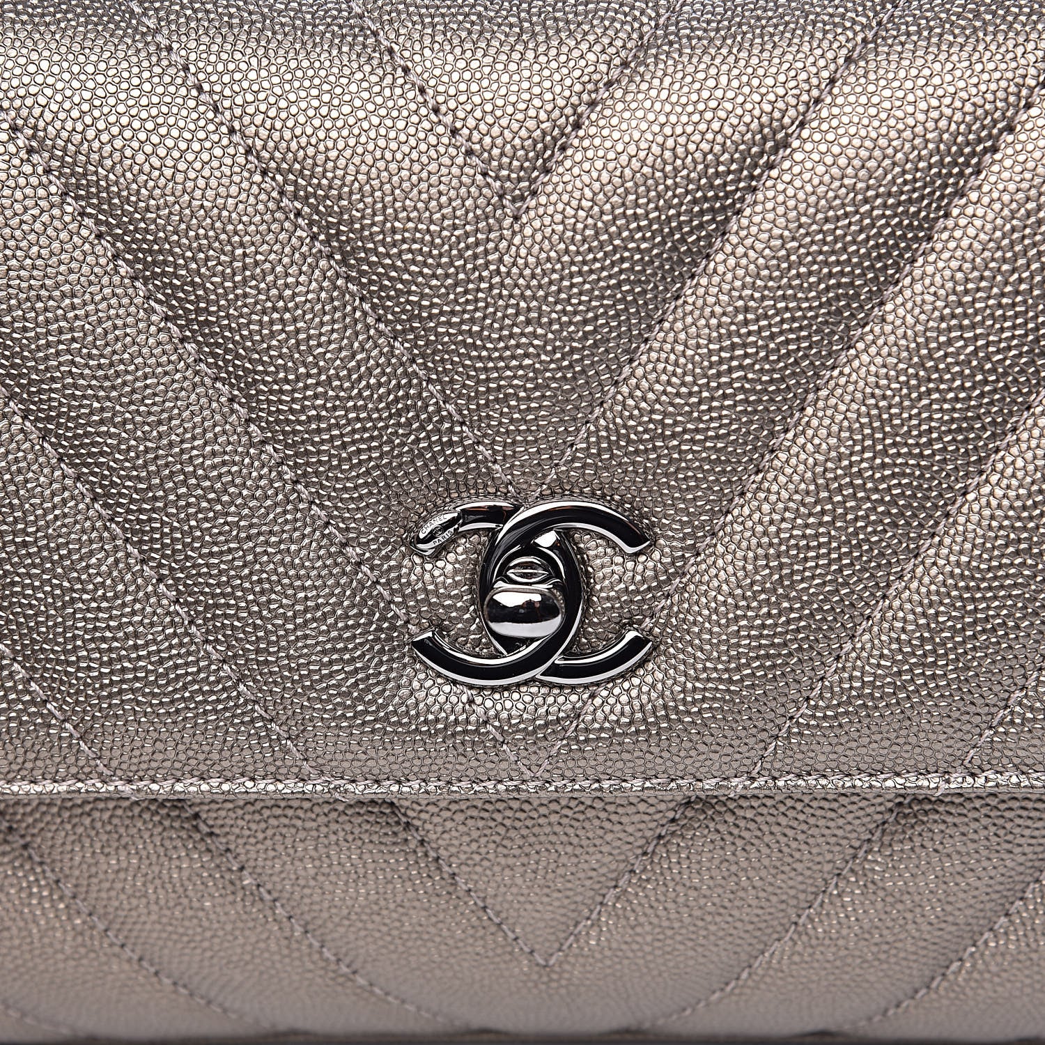 Chanel Metallic Caviar Chevron Quilted Mini Coco Handle Flap Light Gold 8 of 11