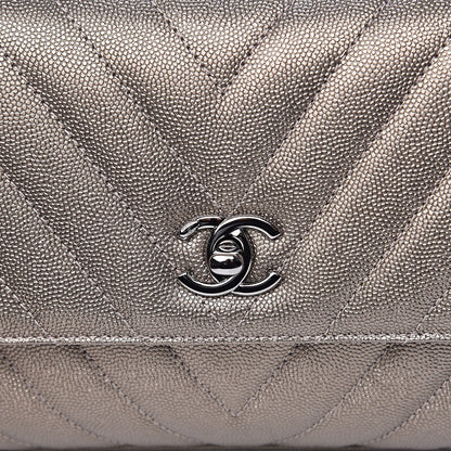 Chanel Metallic Caviar Chevron Quilted Mini Coco Handle Flap Light Gold 8 of 11