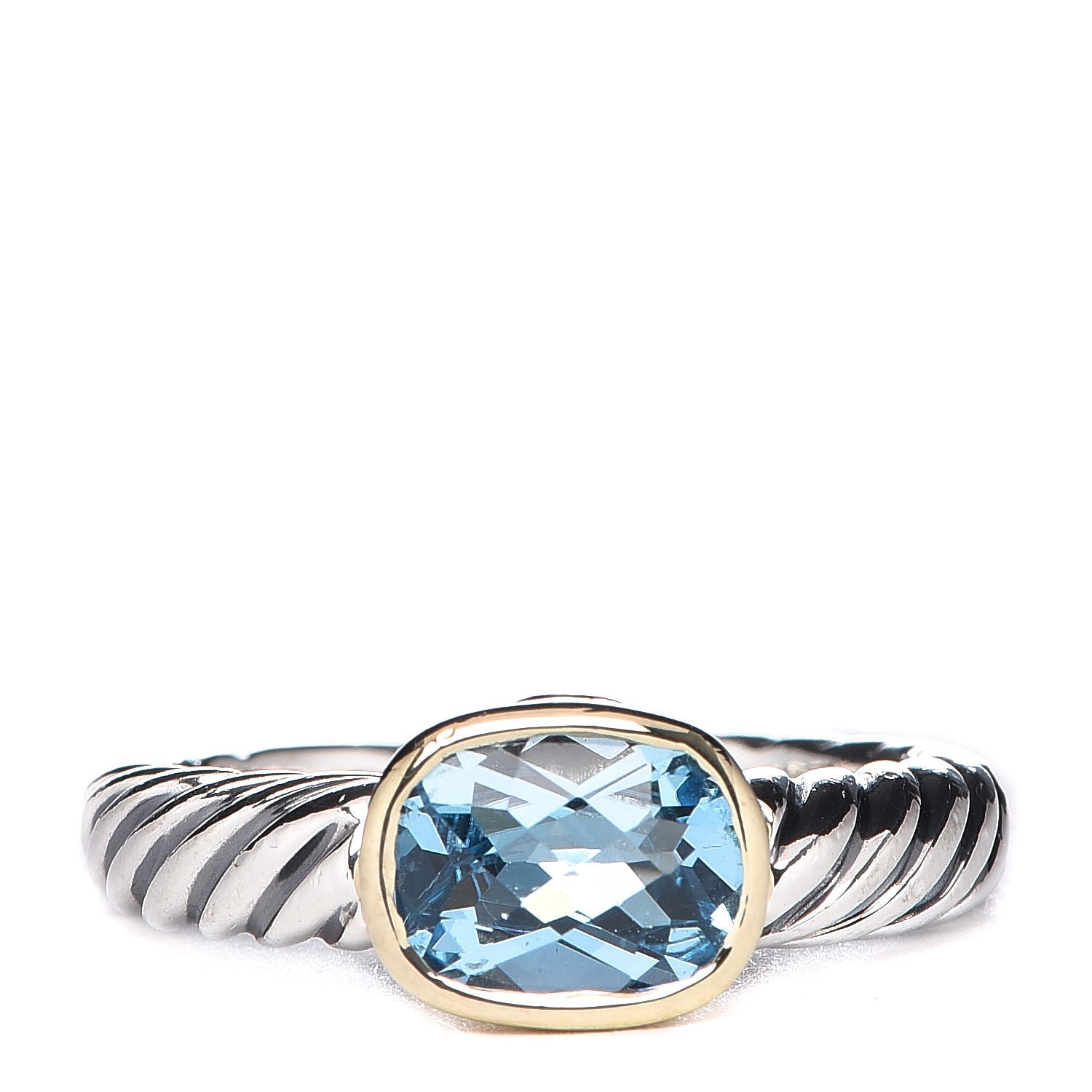 David Yurman Sterling Silver 18K Yellow Gold Blue Topaz 8mm Noblesse Ring 54 6.75 1 of 7