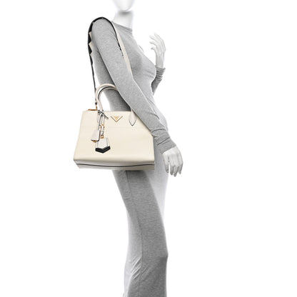 Prada Saffiano City Calfskin Greche Paradigme Bag White Black 2 of 20