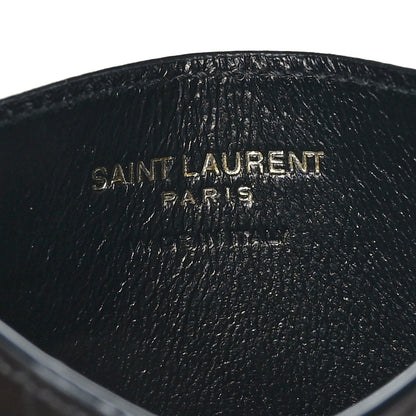 Saint Laurent Calfskin Crocodile Embossed Monogram Tiny Cassandra Credit Card Case Black 6 of 7