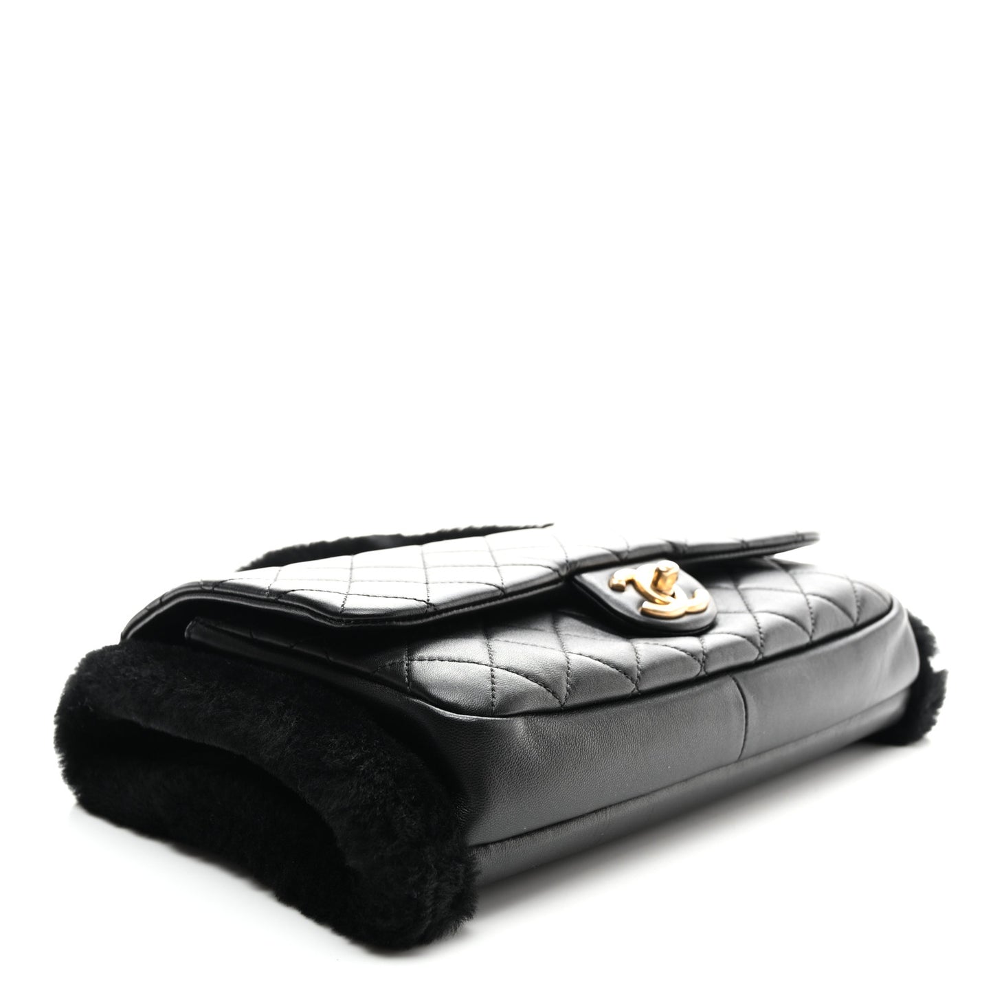 Lambskin Shearling CC Muff Flap Bag Black
