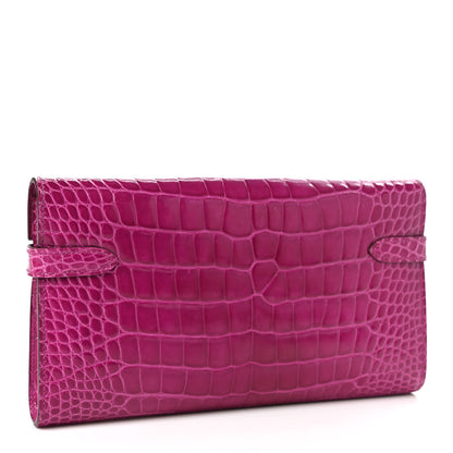 Hermes Shiny Alligator Kelly Longue Wallet Rose Scheherazade 3 of 9