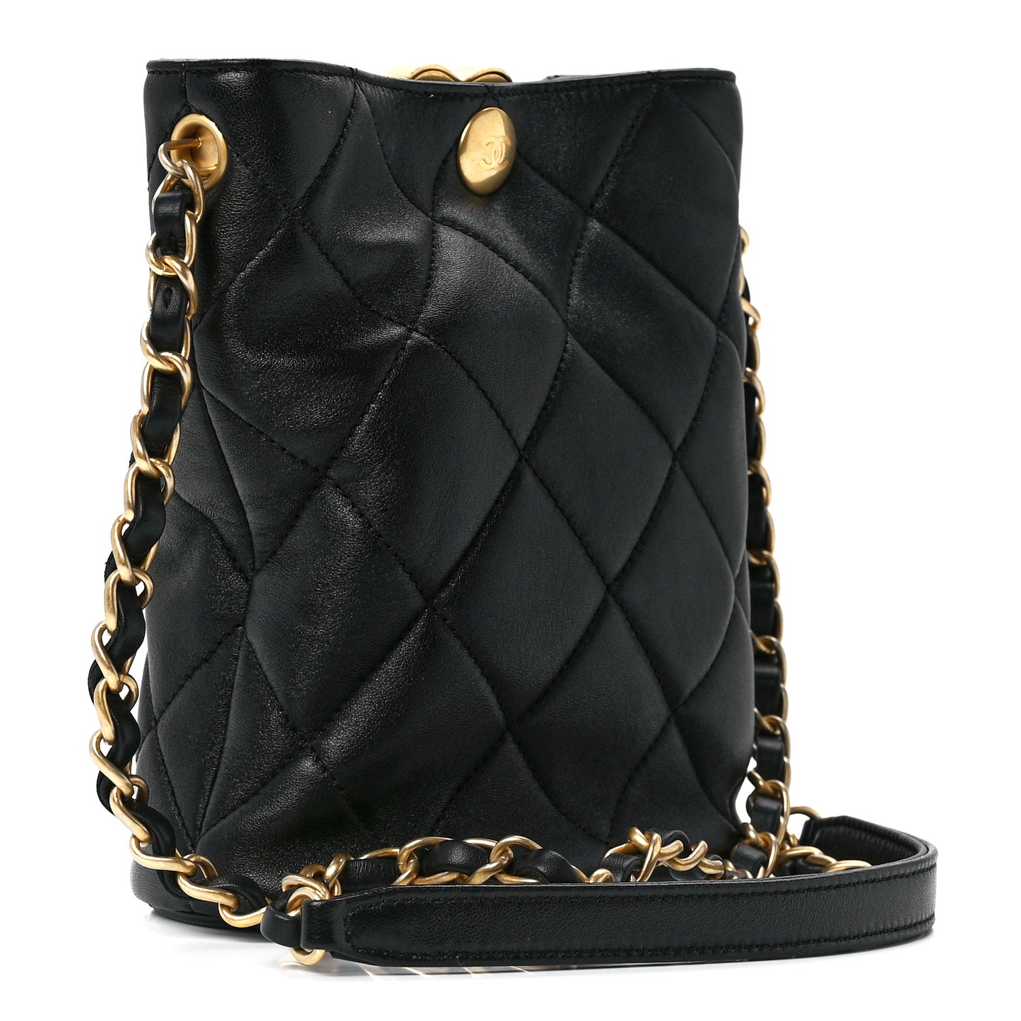 Lambskin Plexiglass Quilted Coco Love Bucket Bag Black