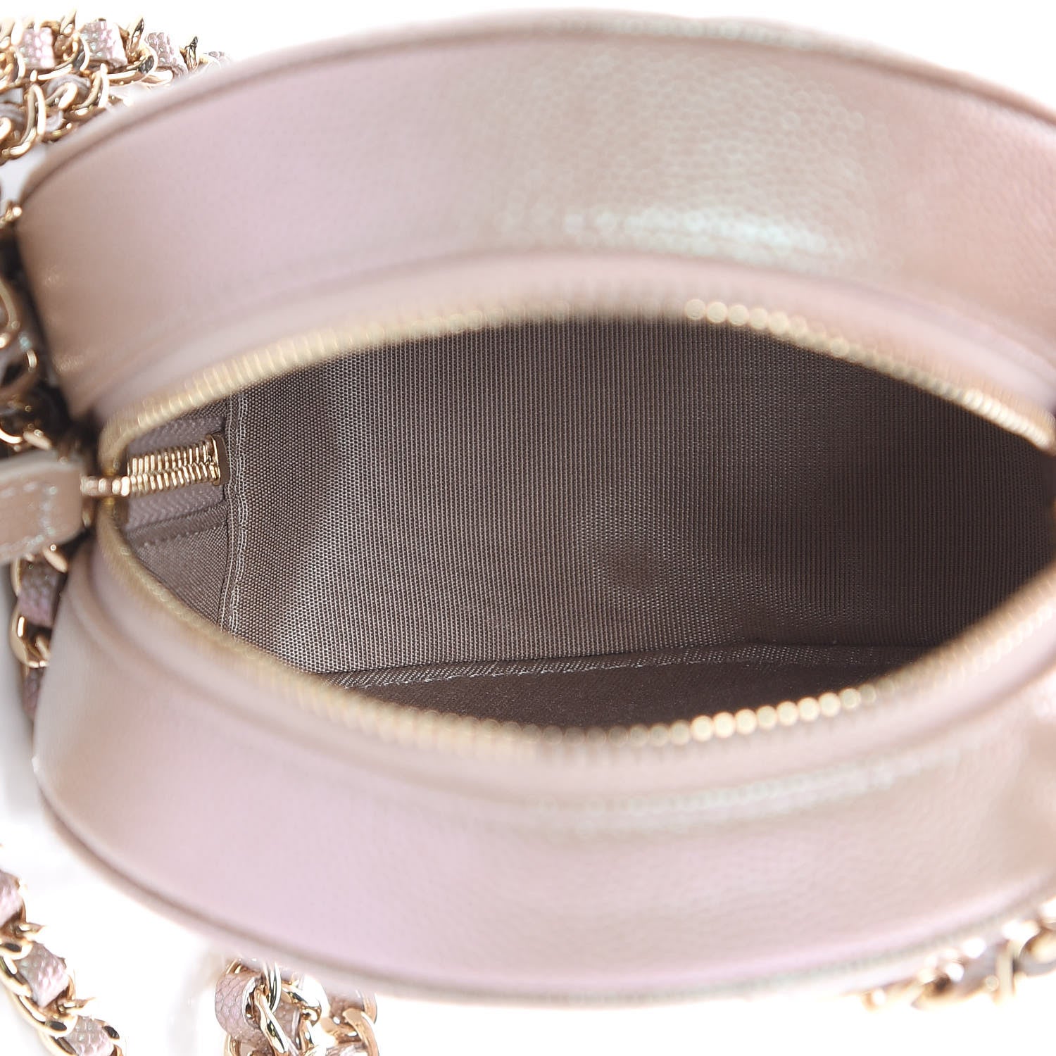 Chanel Iridescent Caviar Quilted Round Clutch With Chain Beige 5 of 8