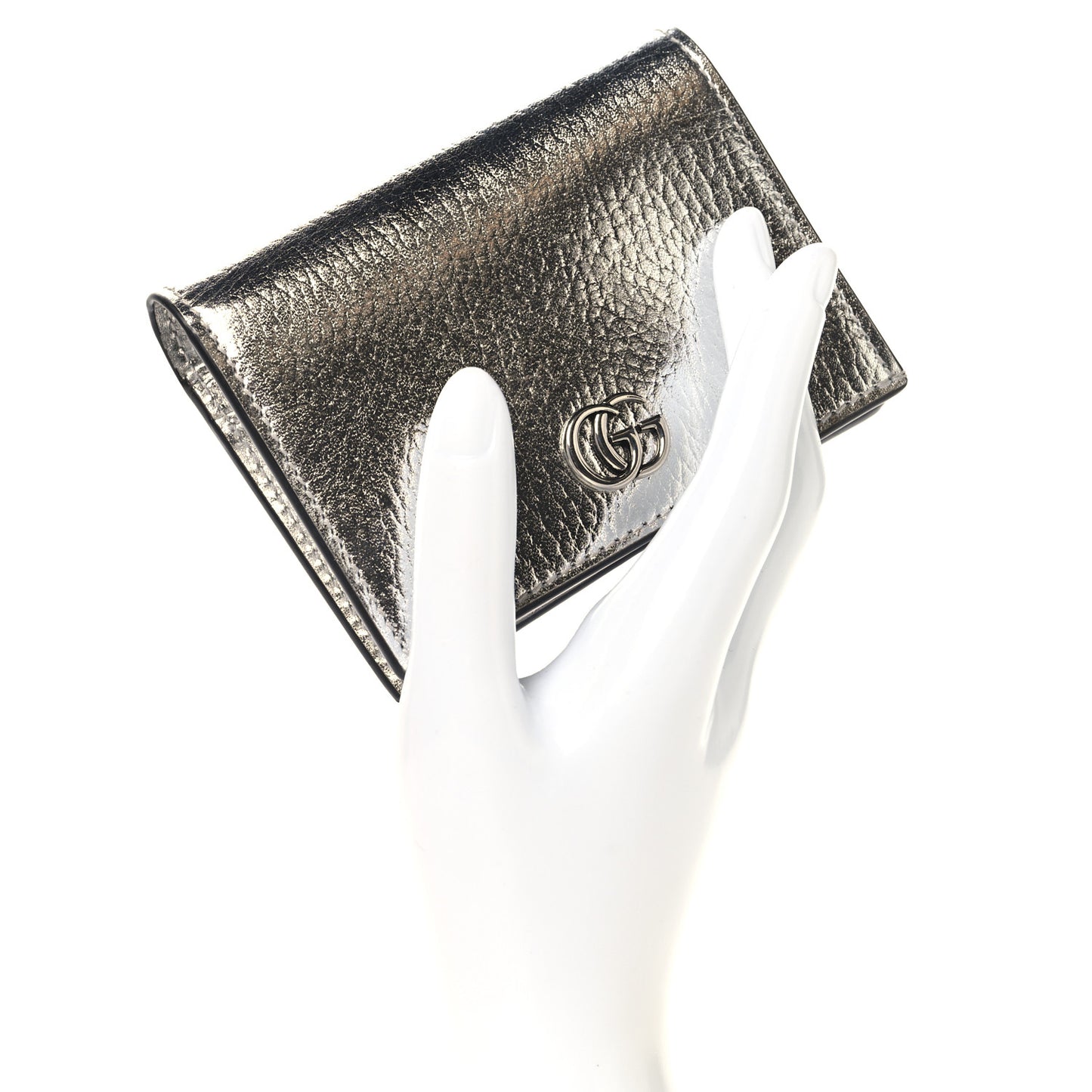 Metallic Calfskin GG Marmont Card Case Silver