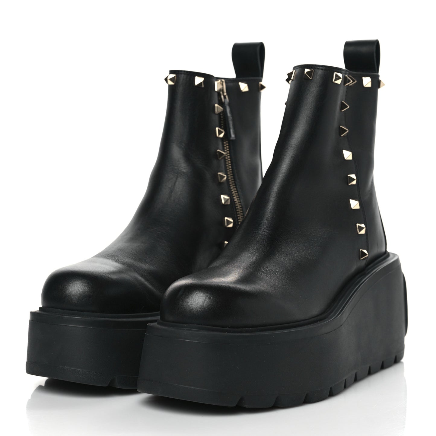 Calfskin Rockstud VLOGO Uniqueform Chelsea 55/85mm Flatform Ankle Boots 39 Black