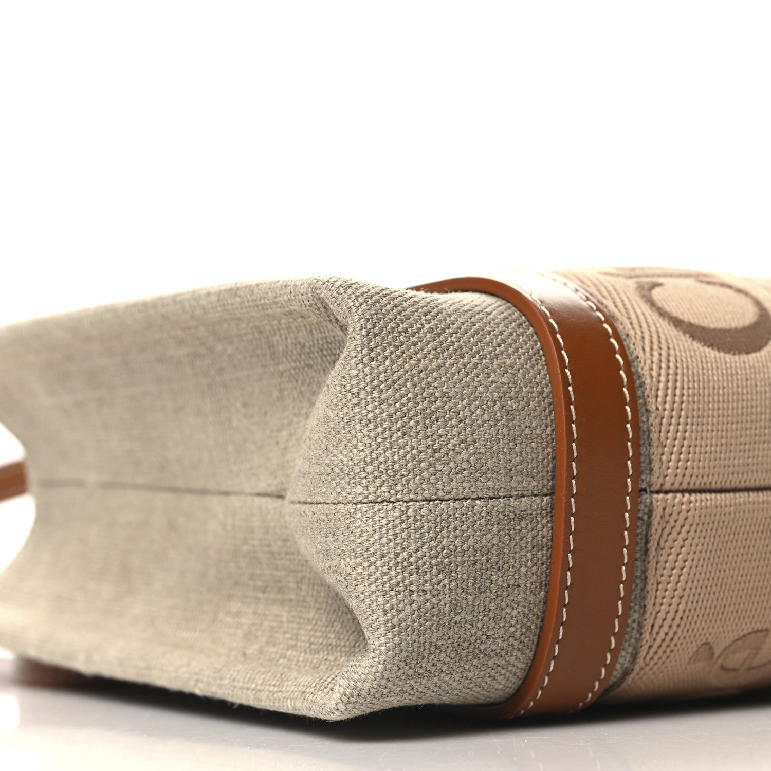 Chloe Linen Calfskin Small Woody Ribbon Tote With Strap Soft Tan 8 of 9