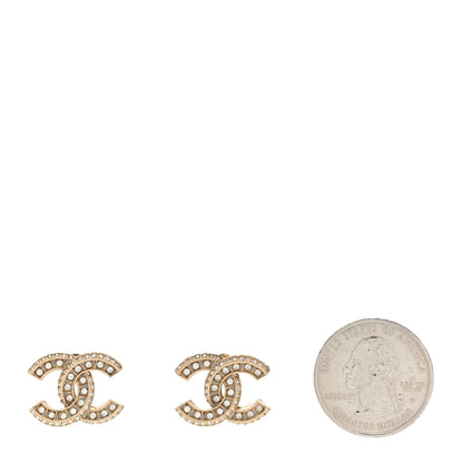 Chanel Crystal Timeless CC Earrings Light Gold 2 of 6