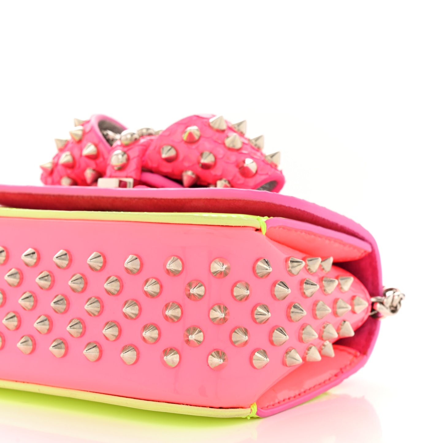 Patent Snakeskin Spiked Sweety Charity Crossbody Bag Neon Pink Yellow