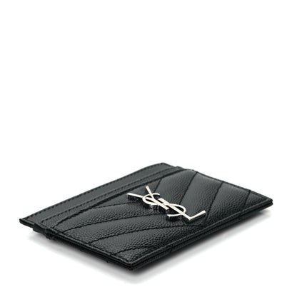 Saint Laurent Grain De Poudre Matelasse Chevron Monogram Credit Card Case Black 6 of 7