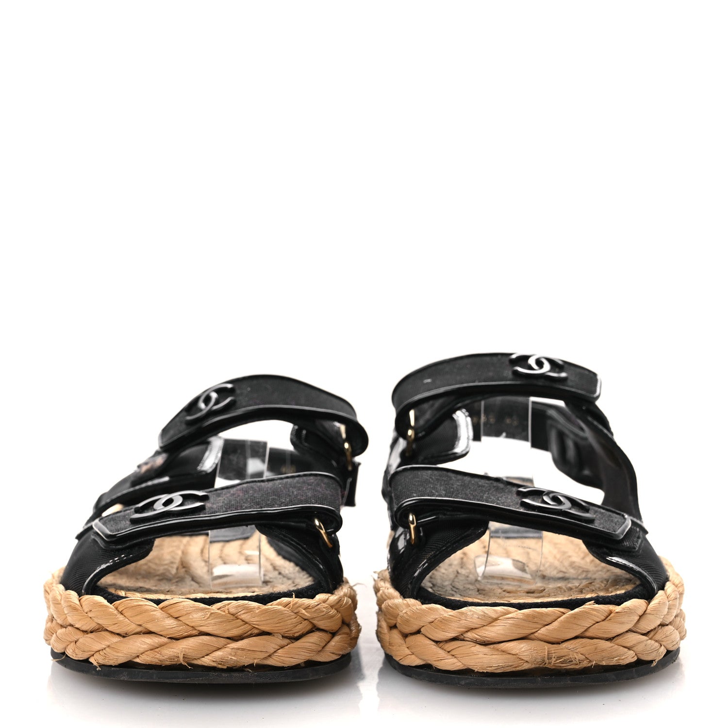Chanel Mesh Patent Calfskin Velcro Dad Sandals 40 Black 3 of 14