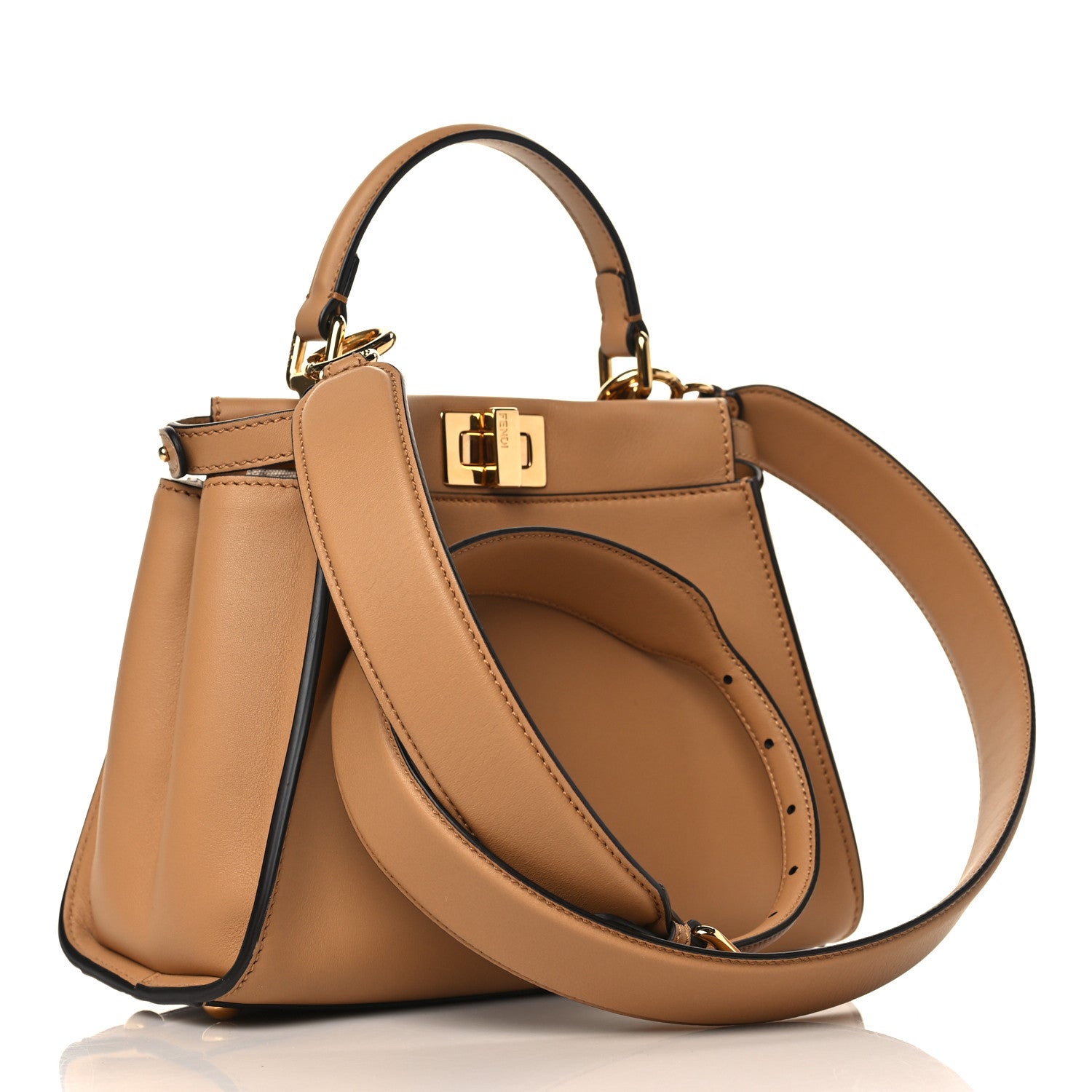 Fendi Vitello Seta Canvas FF Embroidered Mini Peekaboo Iconic Satchel Miele Scuro Poudre 3 of 9