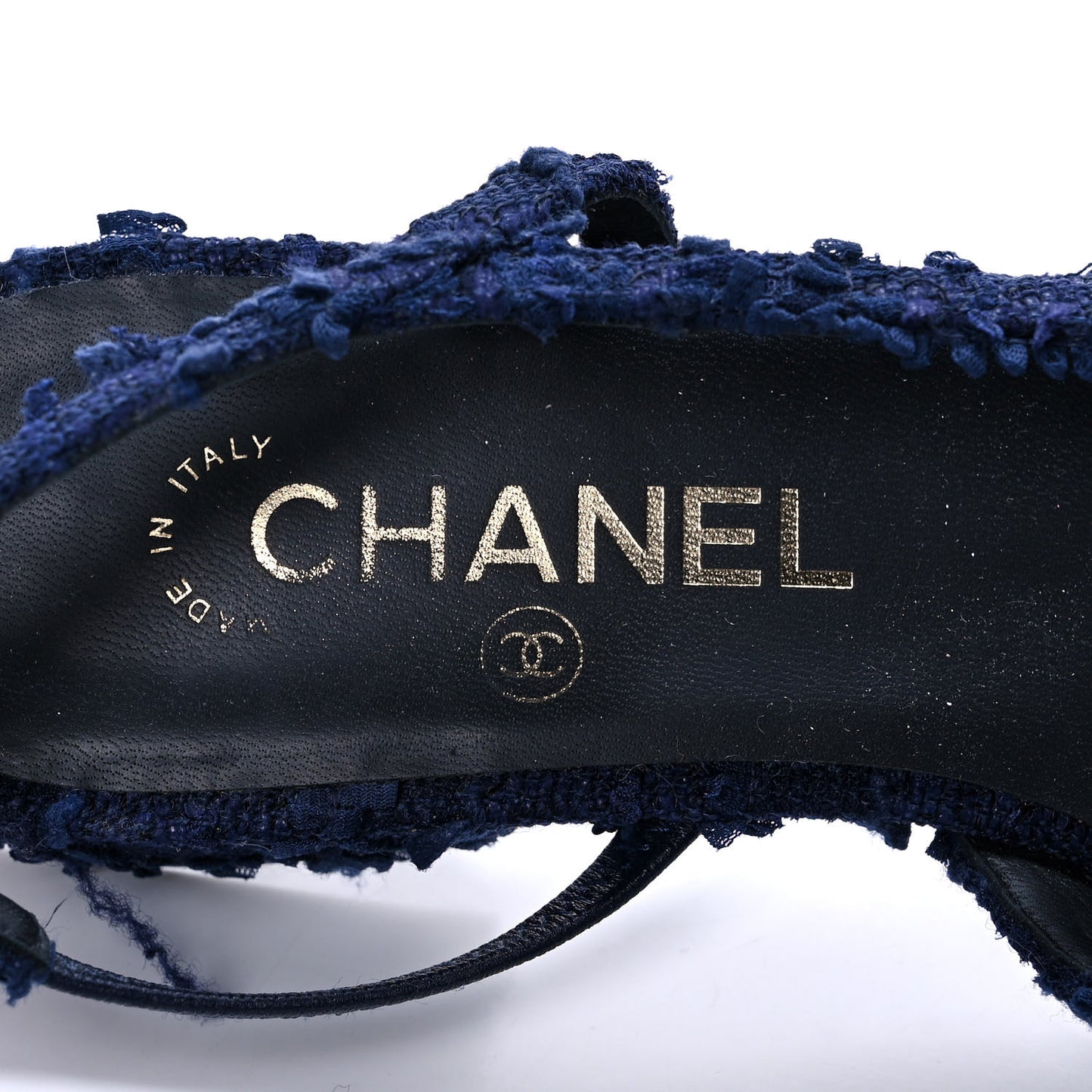 Tweed Patent Cap Toe CC Slingback Flats 38 Navy