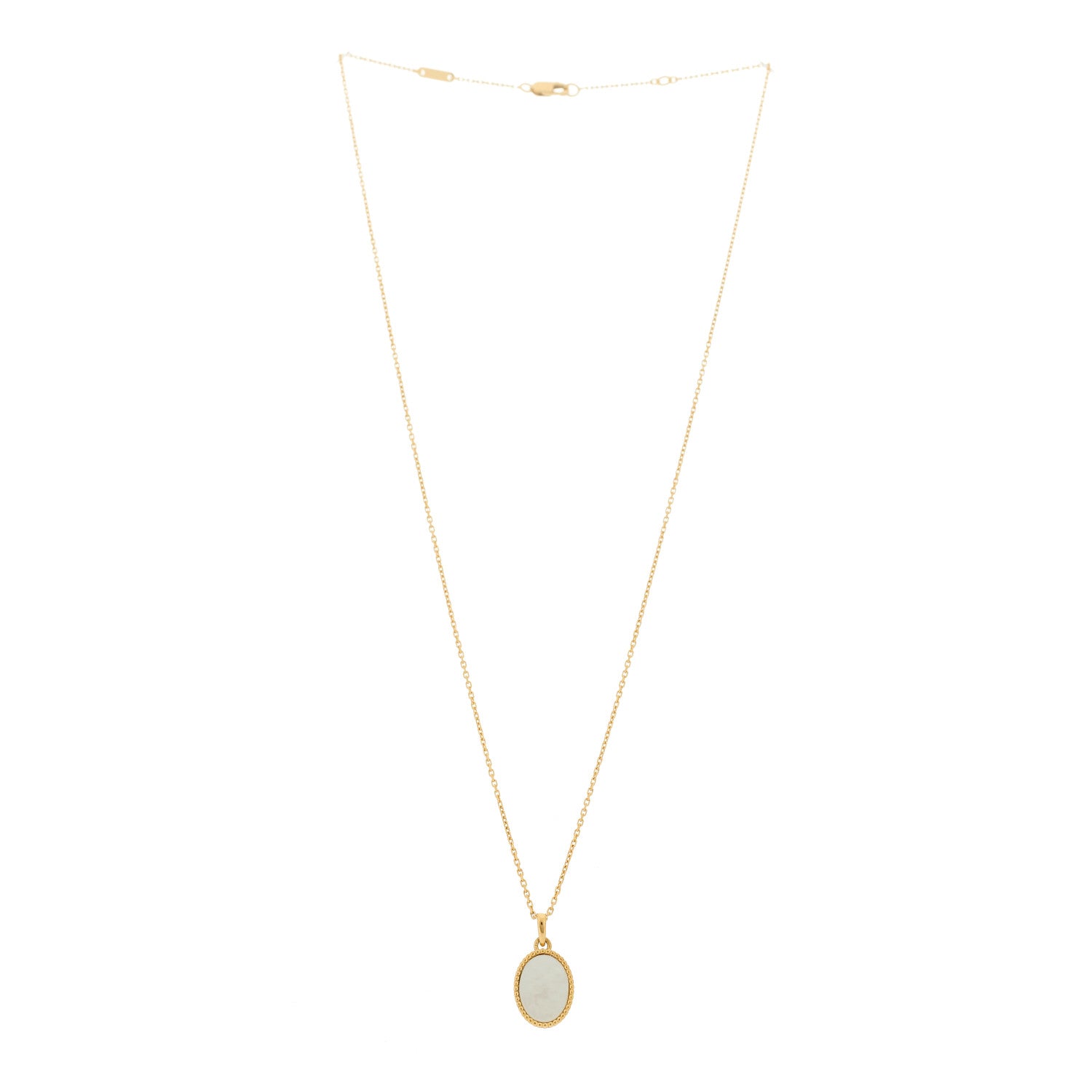 Van Cleef & Arpels 18K Yellow Gold Mother of Pearl Oval Pendant Necklace 3 of 5