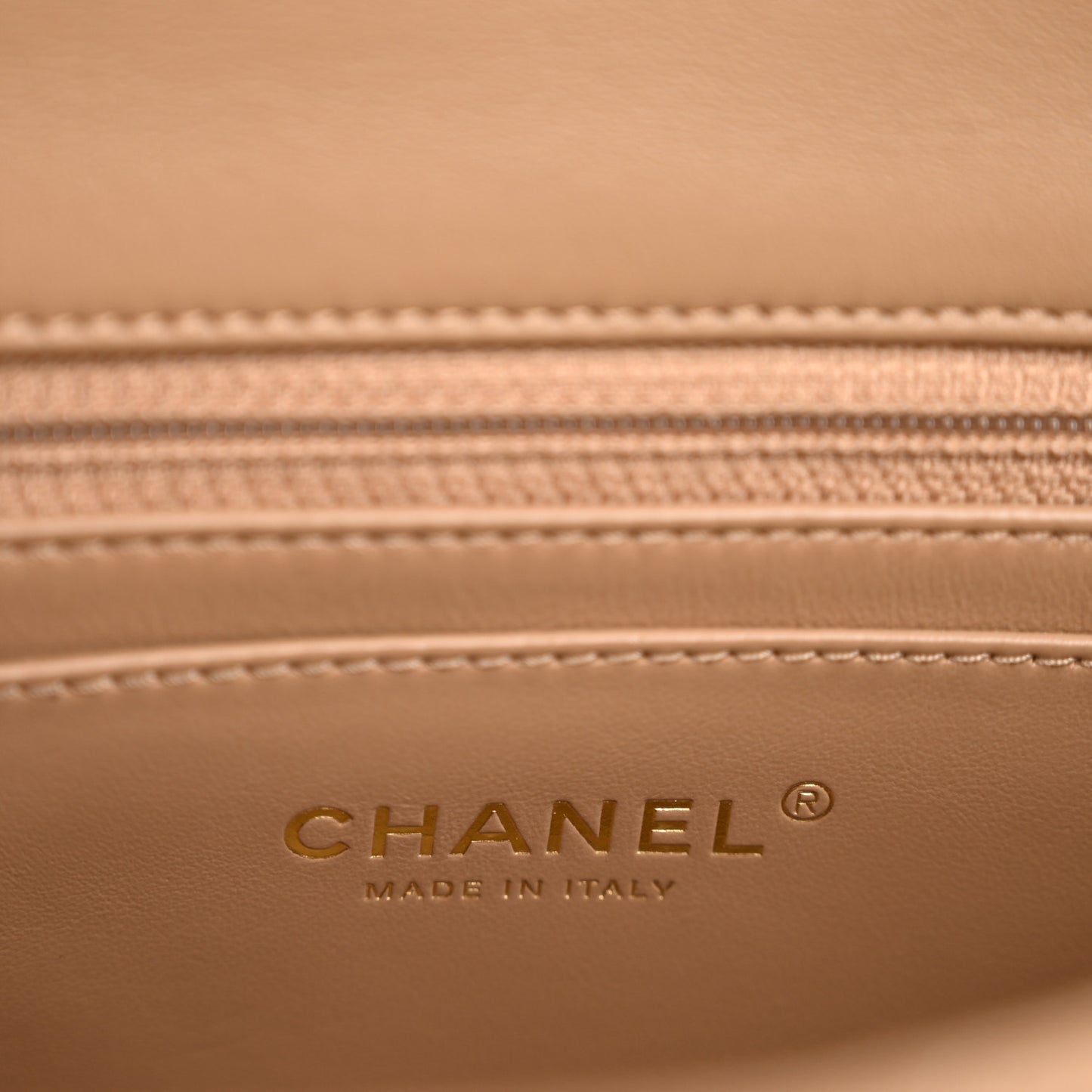 Lambskin Quilted Mini Rectangular Pearl Crush Flap Beige