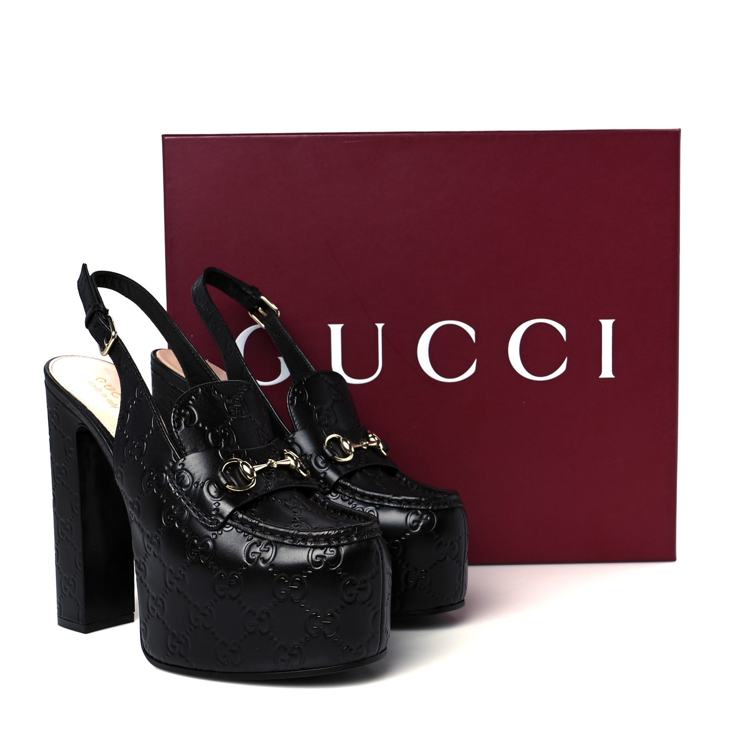 Guccissima Horsebit Platform 70/160mm Slingback Mules 39 Black