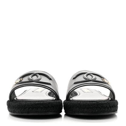 Chanel Lambskin Espadrille Mule Sandals 37 Black 2 of 8